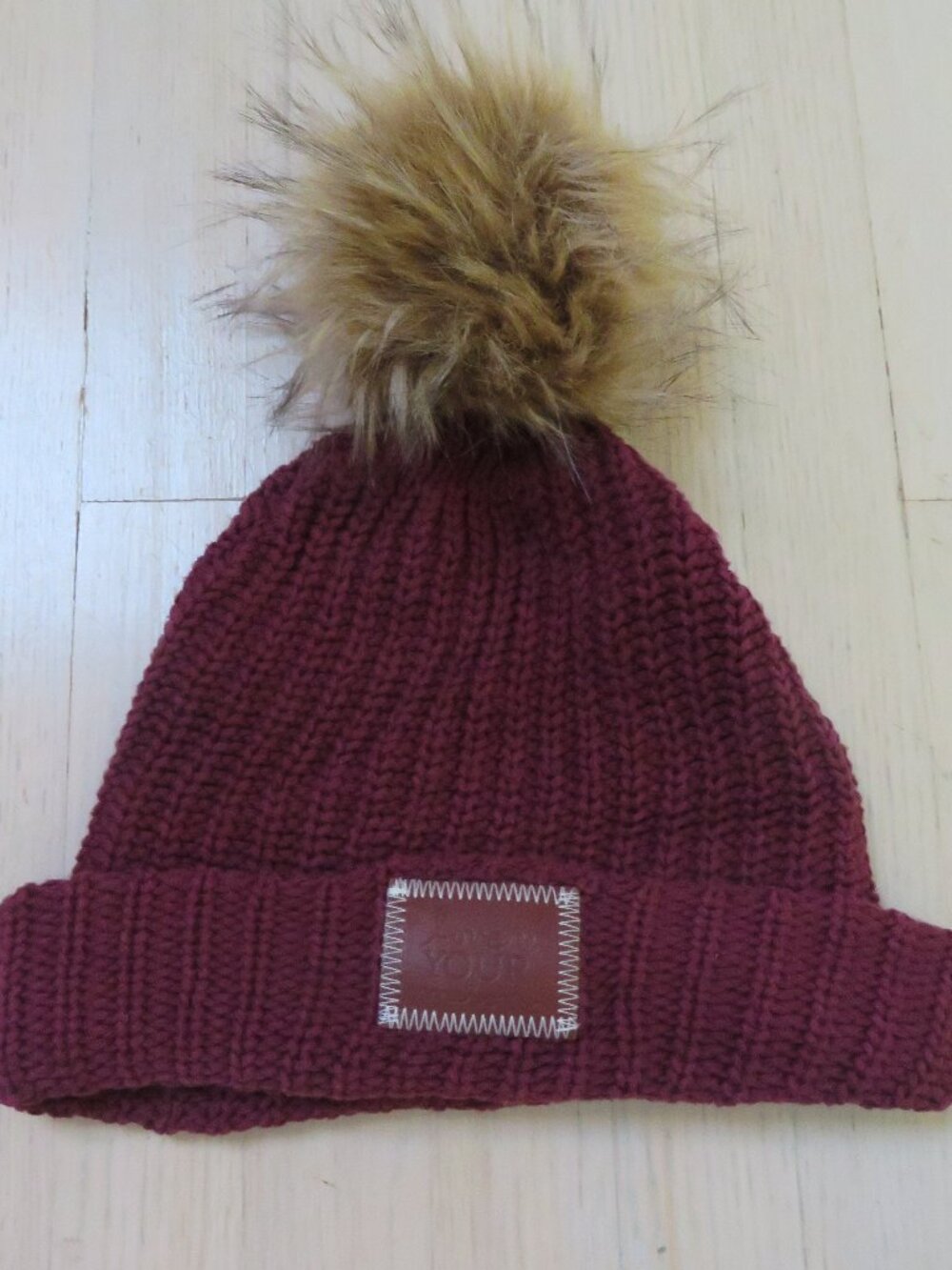 Love Your Melon Maroon Knit Beanie Puff Ball Winter Hat